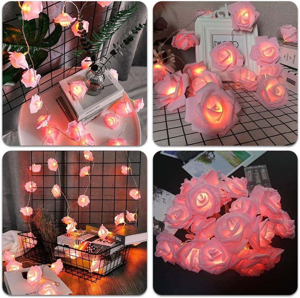 14.7FT 30LED Rose Flower Garland Fairy Lights for Room Party Décor