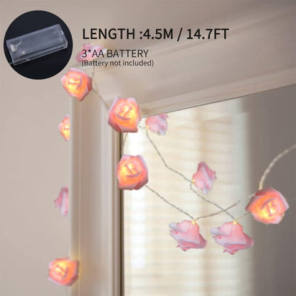 14.7FT 30LED Rose Flower Garland Fairy Lights for Room Party Décor