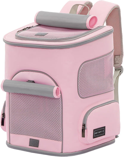 Pet Carrier Backpack with Upgraded Waist Protection, Cat Carrier Backpack Designed for Small Dogs/Cats, Fully Ventilated Collapsible Dog Backpack for Outdoor Traveling Hiking Camping, Pink