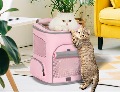 Pet Carrier Backpack with Upgraded Waist Protection, Cat Carrier Backpack Designed for Small Dogs/Cats, Fully Ventilated Collapsible Dog Backpack for Outdoor Traveling Hiking Camping, Pink