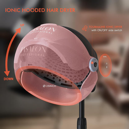 Ionic Hooded Hair Dryer, 1875W Hooded Hair Dryer for Home, Pink