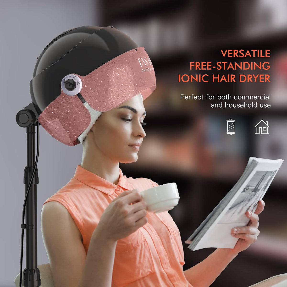 Ionic Hooded Hair Dryer, 1875W Hooded Hair Dryer for Home, Pink