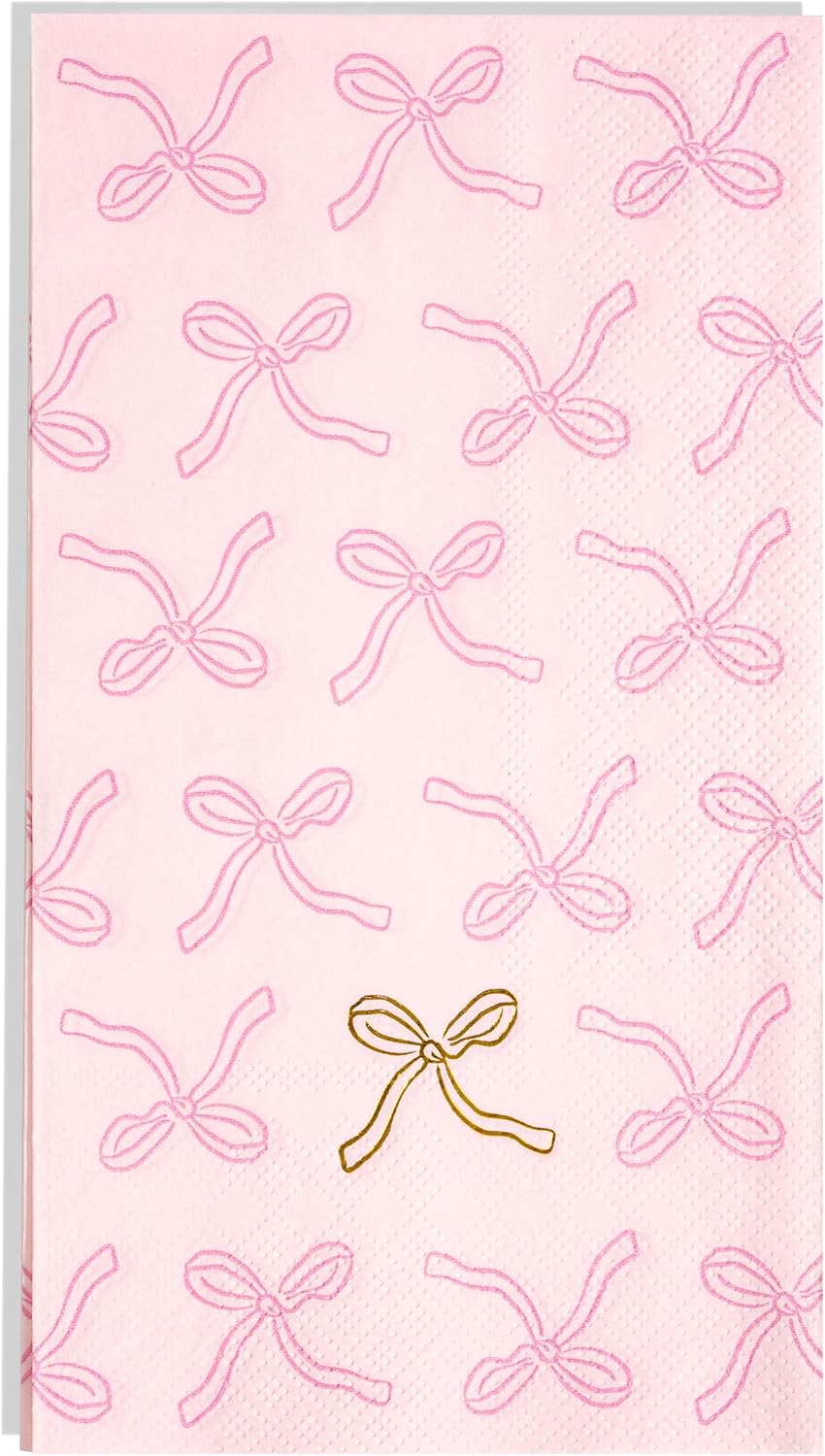 Pink Bow Guest Napkins for Party Beverages, Snacks & Table Setting – 40pcs