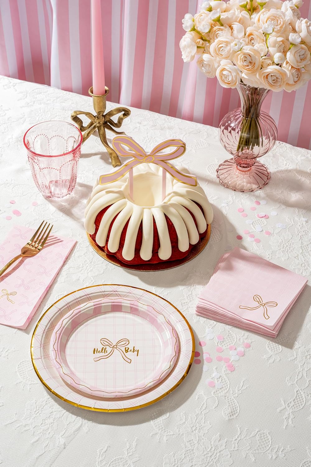 Pink Bow Guest Napkins for Party Beverages, Snacks & Table Setting – 40pcs