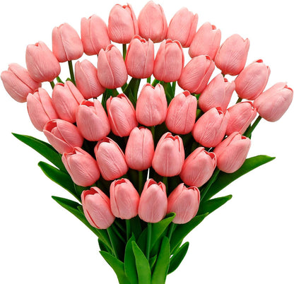 36 Pcs Tulips Artificial Flowers, 13 Inches Real Touch PU Fake Tulips for Wedding Bouquets, Home Decor