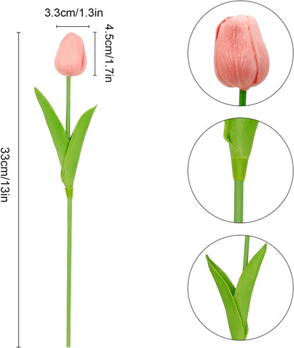36 Pcs Tulips Artificial Flowers, 13 Inches Real Touch PU Fake Tulips for Wedding Bouquets, Home Decor