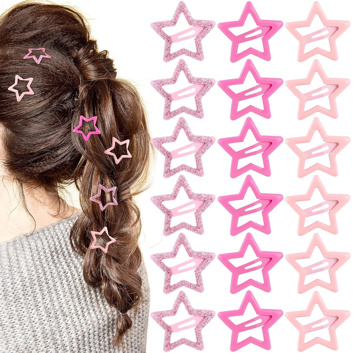 18pcs Star Hair Clips for Women, Cute Star Snap Barrettes, 3 Colors