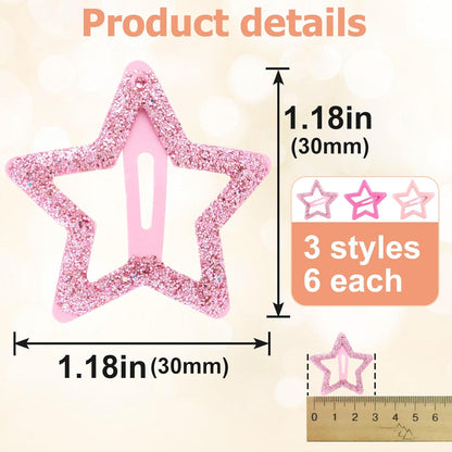 18pcs Star Hair Clips for Women, Cute Star Snap Barrettes, 3 Colors