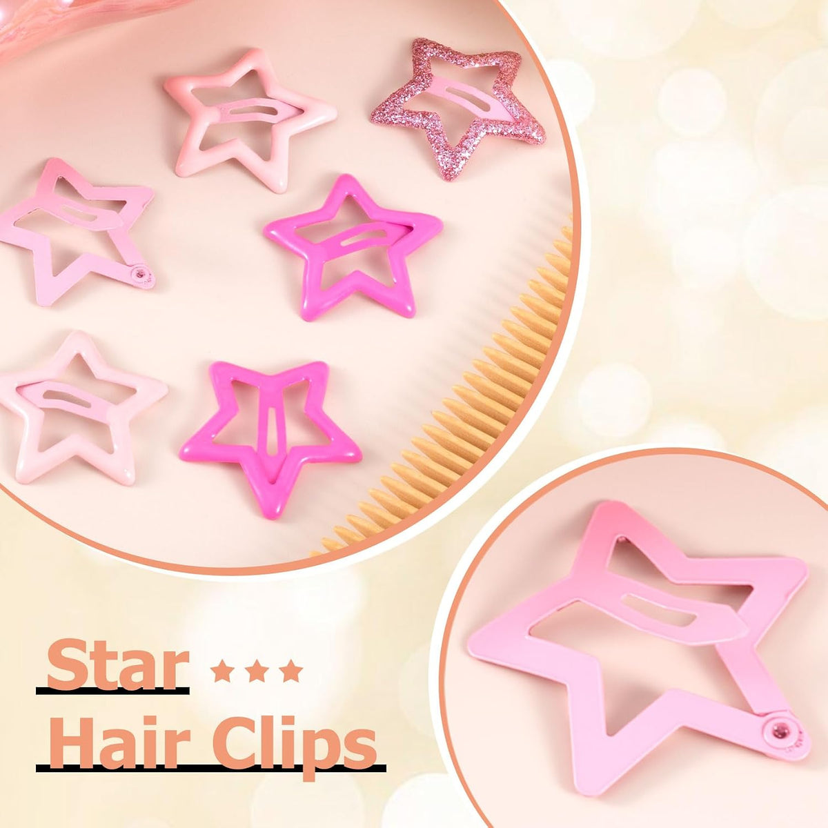 18pcs Star Hair Clips for Women, Cute Star Snap Barrettes, 3 Colors