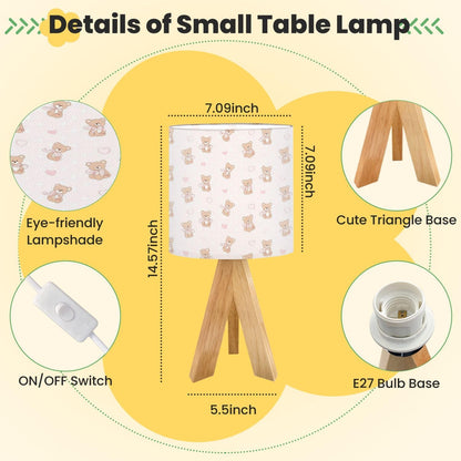 Cute Kids Bedside Desk Table Lamp Coquette Teddy Bear Pink Ribbon Bow Seamless Light Pink Children Nightstand Lamp, Tripod Small Night Lights Linen for Nursery Room Bedroom Dorm Decor