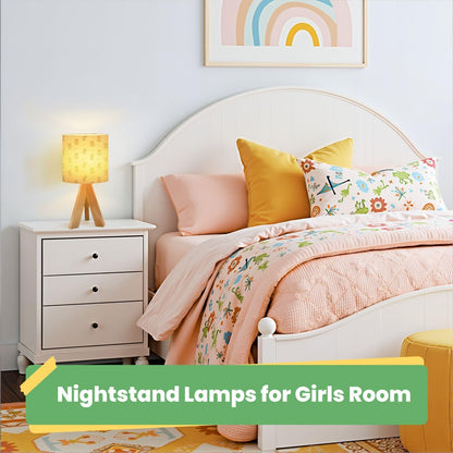 Cute Kids Bedside Desk Table Lamp Coquette Teddy Bear Pink Ribbon Bow Seamless Light Pink Children Nightstand Lamp, Tripod Small Night Lights Linen for Nursery Room Bedroom Dorm Decor
