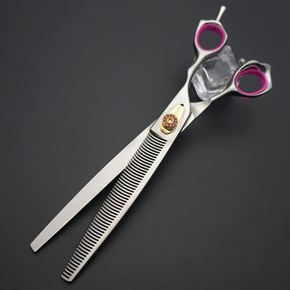 Professional Dog Grooming Shears Set Dogs Straight & thinning & Curved scissors & chunkers Scissorswith comb in 1 Set for Right-handed & Left-handed (8.0 Silvery right-handed)