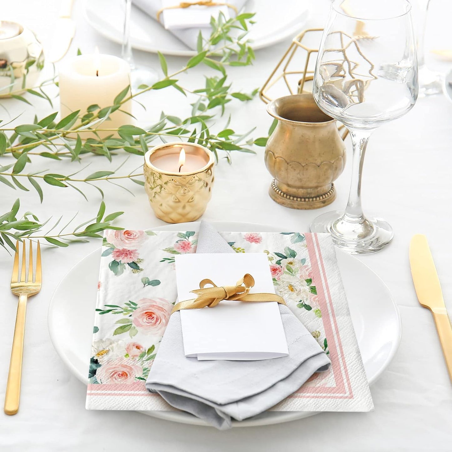 AnyDesign 80 Pack Floral Paper Napkins Disposable Wedding Luncheon Napkins Watercolor Pink Flower Blossom Dessert Dinner Hand Napkin for Tea Birthday Party Bridal Shower Table Supplies