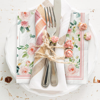AnyDesign 80 Pack Floral Paper Napkins Disposable Wedding Luncheon Napkins Watercolor Pink Flower Blossom Dessert Dinner Hand Napkin for Tea Birthday Party Bridal Shower Table Supplies