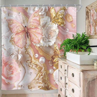 Pink Gold Marble Shower Curtain Abstract Fluid 72Wx72H Inch Decor