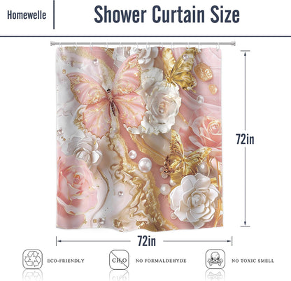Pink Gold Marble Shower Curtain Abstract Fluid 72Wx72H Inch Decor