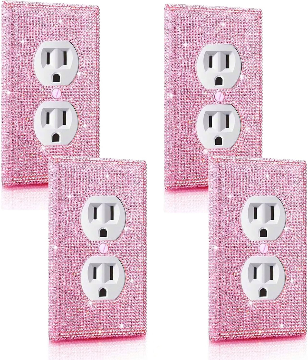 4 Pcs Wall Plate Outlet Cover. Glitter Light Switch Covers,Pink Shiny Rhinestones Preppy Room Decor for Bedroom Accessories Home Decor,Standard Size 4.50" x 2.75"