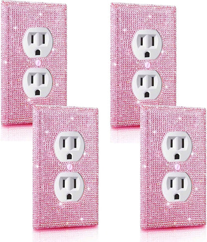 4 Pcs Wall Plate Outlet Cover. Glitter Light Switch Covers,Pink Shiny Rhinestones Preppy Room Decor for Bedroom Accessories Home Decor,Standard Size 4.50" x 2.75"
