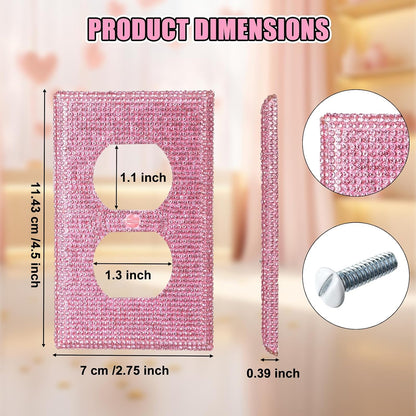 4 Pcs Wall Plate Outlet Cover. Glitter Light Switch Covers,Pink Shiny Rhinestones Preppy Room Decor for Bedroom Accessories Home Decor,Standard Size 4.50" x 2.75"