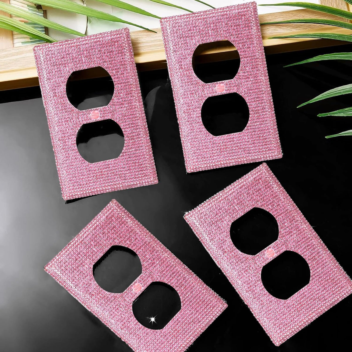 4 Pcs Wall Plate Outlet Cover. Glitter Light Switch Covers,Pink Shiny Rhinestones Preppy Room Decor for Bedroom Accessories Home Decor,Standard Size 4.50" x 2.75"