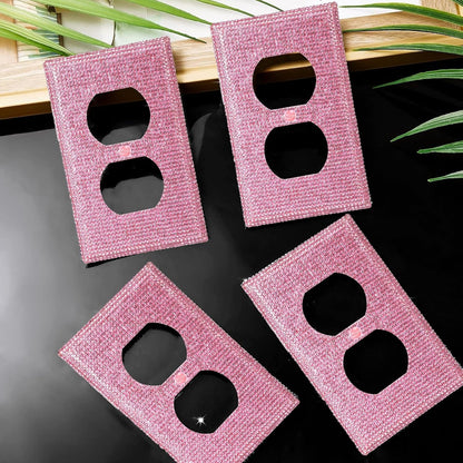 4 Pcs Wall Plate Outlet Cover. Glitter Light Switch Covers,Pink Shiny Rhinestones Preppy Room Decor for Bedroom Accessories Home Decor,Standard Size 4.50" x 2.75"