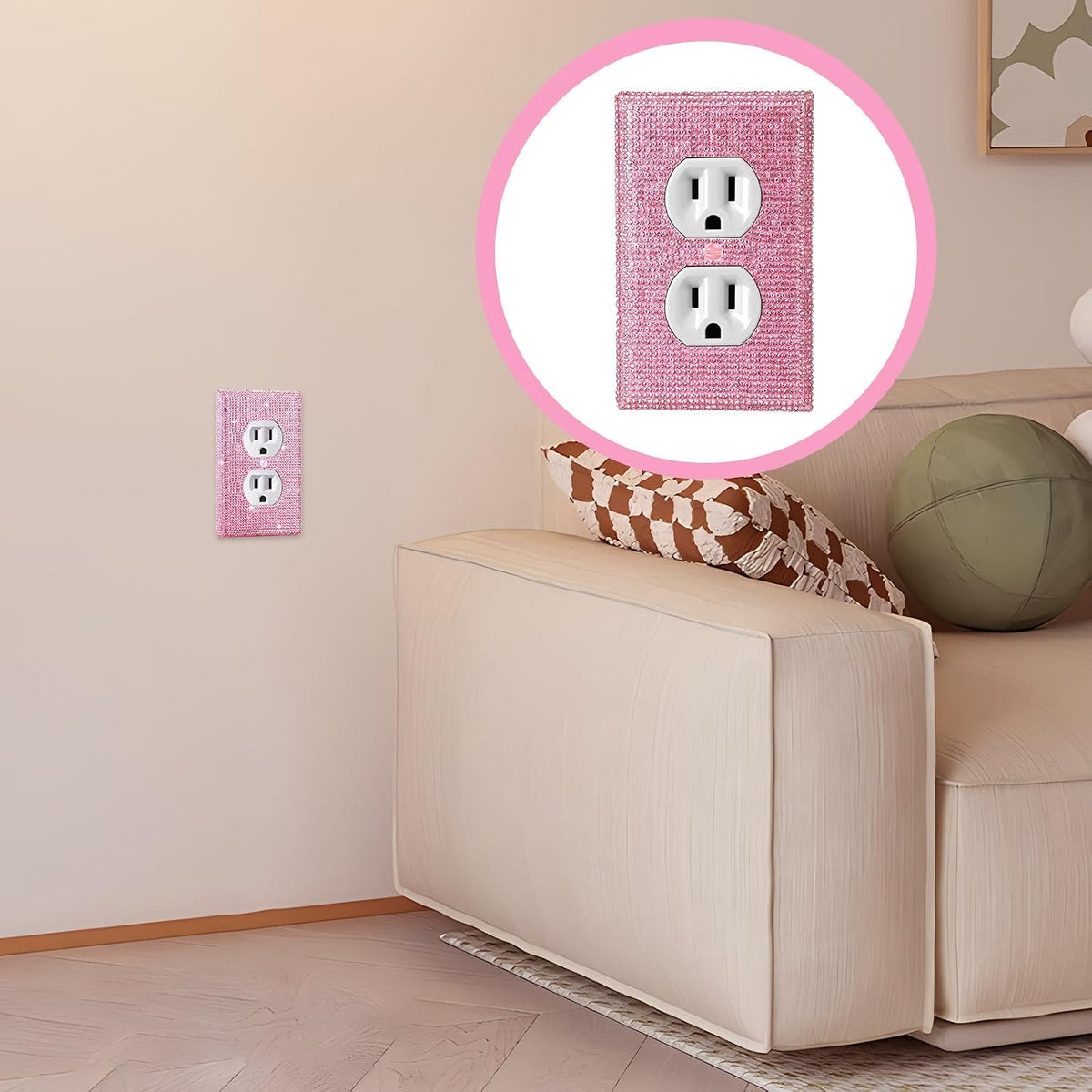 4 Pcs Wall Plate Outlet Cover. Glitter Light Switch Covers,Pink Shiny Rhinestones Preppy Room Decor for Bedroom Accessories Home Decor,Standard Size 4.50" x 2.75"