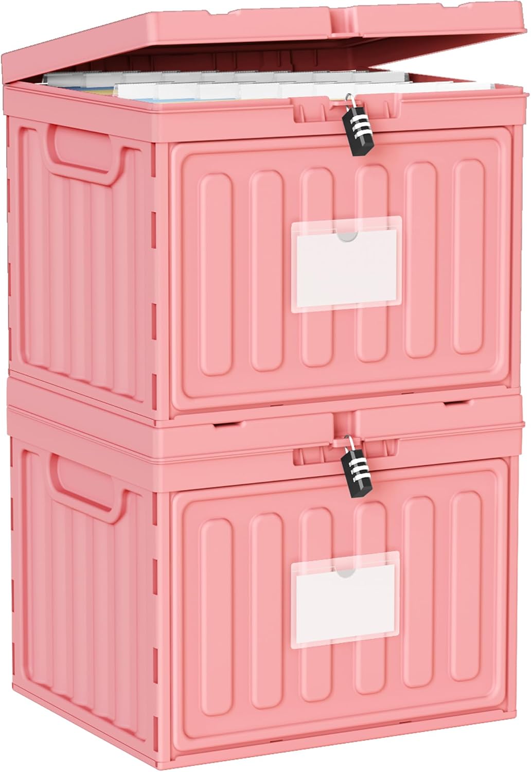 2 Drawer File Cabinets,Plastic File Box for Letter Size Hanging File Folders, Easy Carry Small File Cabinet for Home, Office, School,Stackable Storage Filling Box, Pink