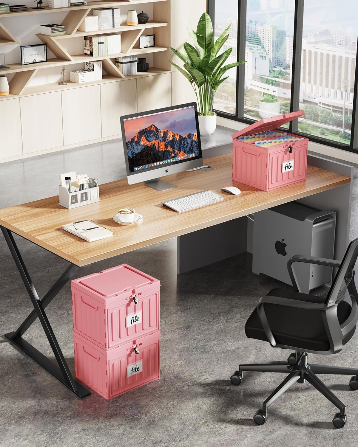 2 Drawer File Cabinets,Plastic File Box for Letter Size Hanging File Folders, Easy Carry Small File Cabinet for Home, Office, School,Stackable Storage Filling Box, Pink