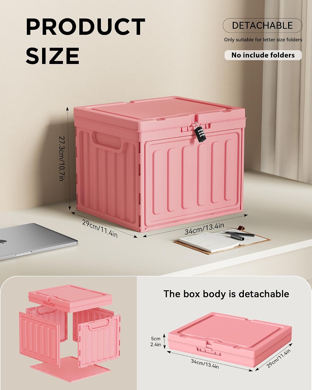 2 Drawer File Cabinets,Plastic File Box for Letter Size Hanging File Folders, Easy Carry Small File Cabinet for Home, Office, School,Stackable Storage Filling Box, Pink