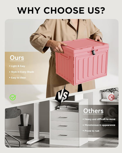 2 Drawer File Cabinets,Plastic File Box for Letter Size Hanging File Folders, Easy Carry Small File Cabinet for Home, Office, School,Stackable Storage Filling Box, Pink