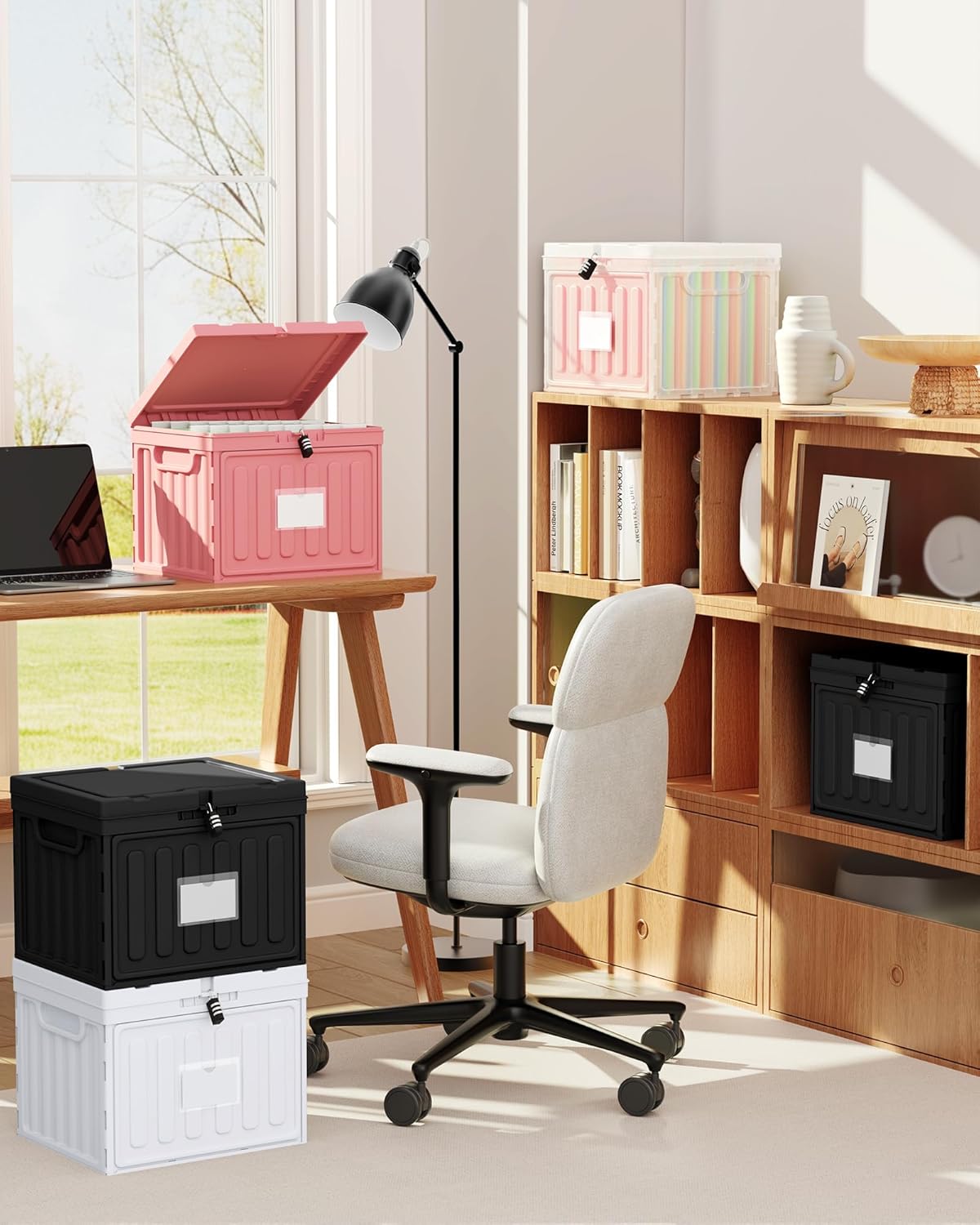 2 Drawer File Cabinets,Plastic File Box for Letter Size Hanging File Folders, Easy Carry Small File Cabinet for Home, Office, School,Stackable Storage Filling Box, Pink