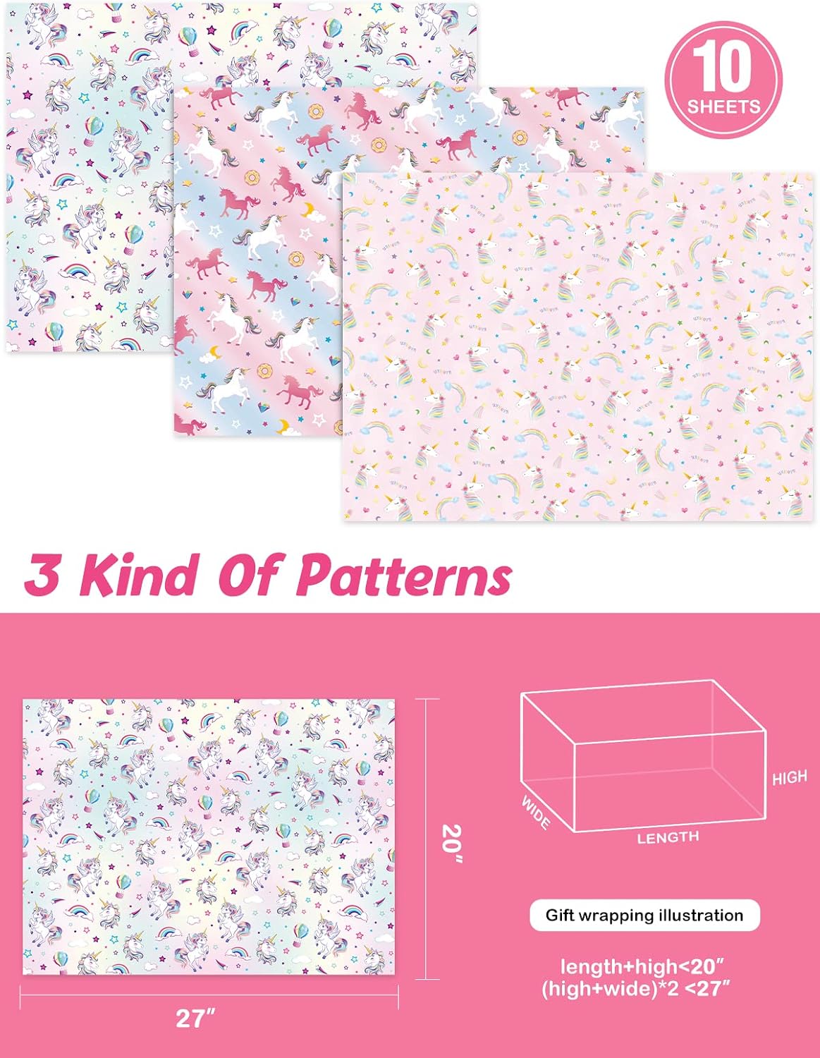 Unicorn Wrapping Paper - 10 Sheet 27" x 20" Unicorn Gift Wrap