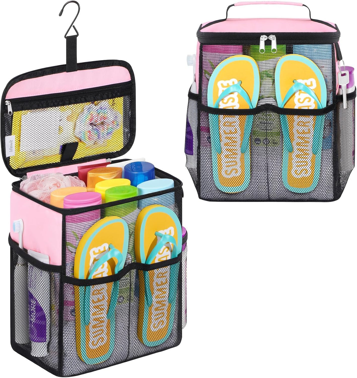 Mesh Shower Caddy, Hanging Bathroom Organizer with Slipper pockets