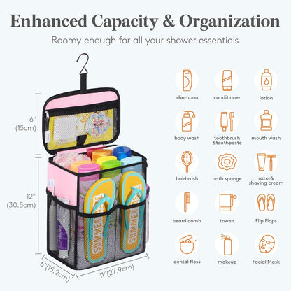 Mesh Shower Caddy, Hanging Bathroom Organizer with Slipper pockets