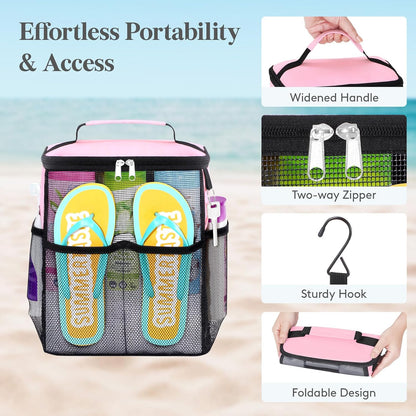 Mesh Shower Caddy, Hanging Bathroom Organizer with Slipper pockets