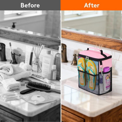 Mesh Shower Caddy, Hanging Bathroom Organizer with Slipper pockets