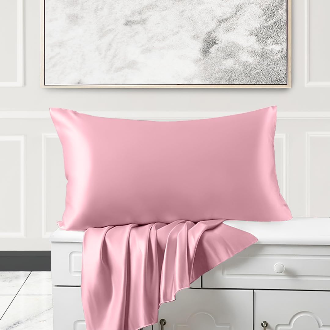 Queen Silk Sheet Set – 6 Piece True Silk Sheets Set - Hotel Luxury Bed Sheets - Extra Soft - 23'' Deep Pocket - Breathable & Cooling - Wrinkle Free - Comfy-Rose Pink Bed Sheets