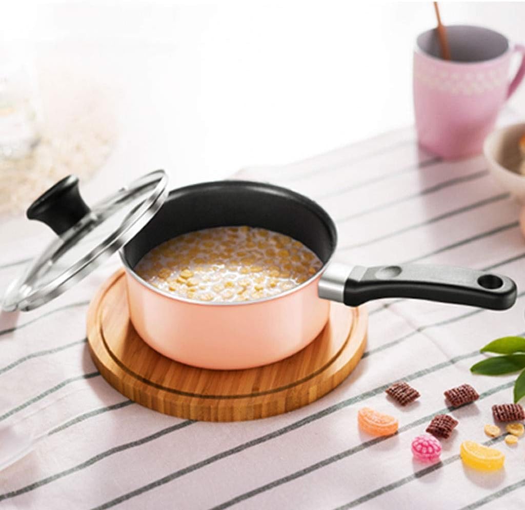 Soup Pot Milk Pan Aluminum Alloy Nonstick Saucepan Glass Lid Soup Pot Nonstick Saucepan Milk Pan (Color : Pink)