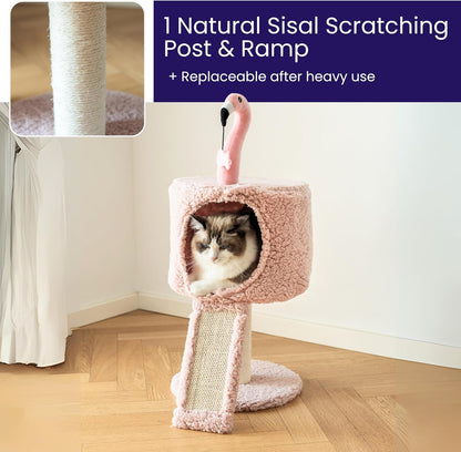 Catry 2-Level Small Cat Tree with Condo, Sisal Scratching Ramp & Post