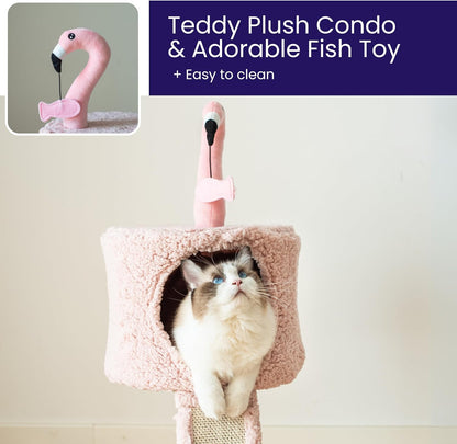 Catry 2-Level Small Cat Tree with Condo, Sisal Scratching Ramp & Post