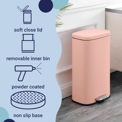 Curtis 8 Gal Step Trash Can Soft Close 25", Flamingo Pink