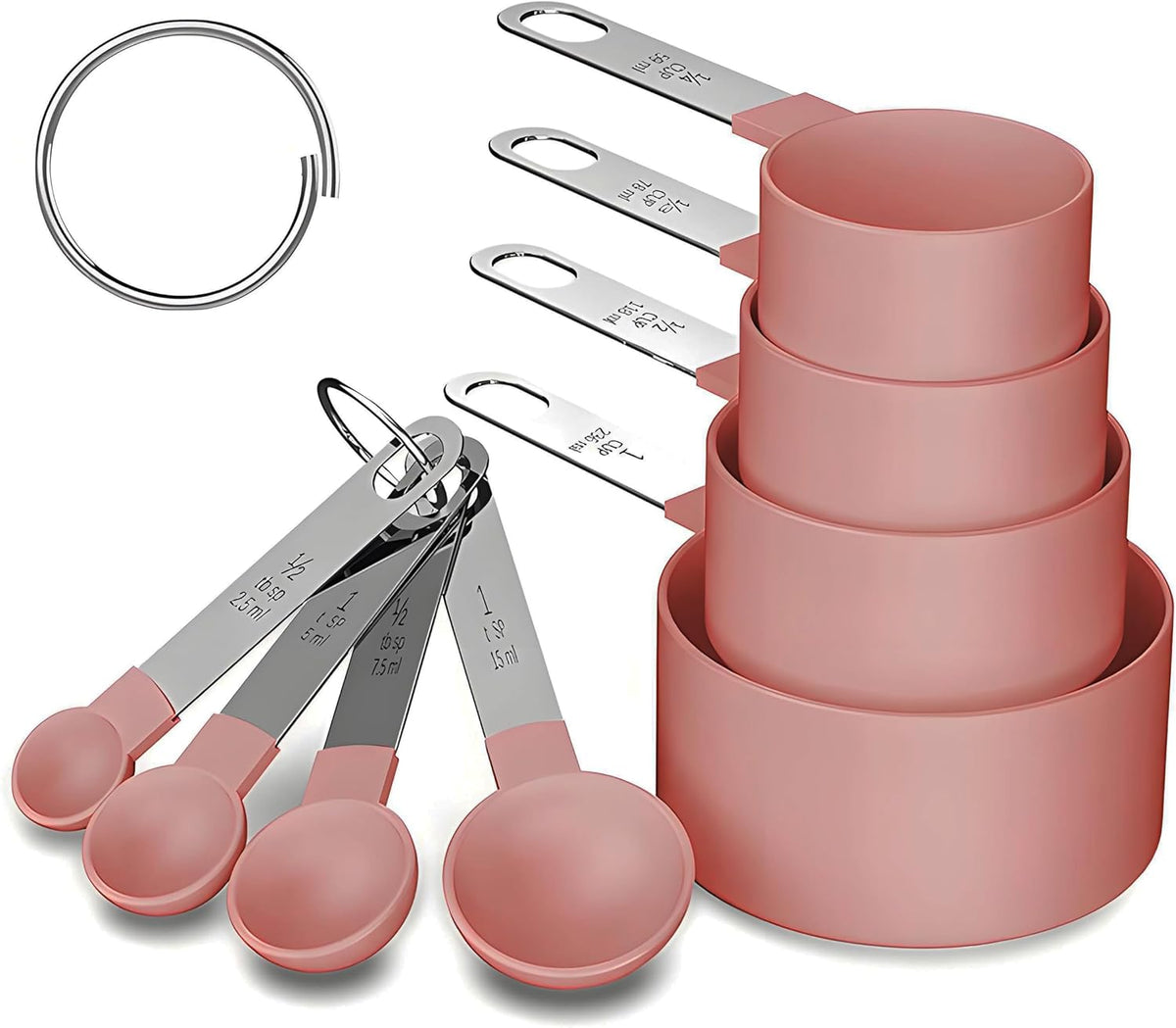 Measuring Spoons Set for Coffee, Tea, Flour, Spices, Coffee Scoop Teaspoon for Stainless Steel Handle, BPA-Free Plastic Kitchen Tool with Engraved Markings- 8 Pcs (Pink)