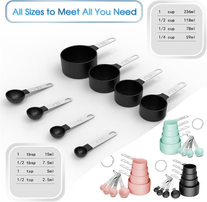 Measuring Spoons Set for Coffee, Tea, Flour, Spices, Coffee Scoop Teaspoon for Stainless Steel Handle, BPA-Free Plastic Kitchen Tool with Engraved Markings- 8 Pcs (Pink)