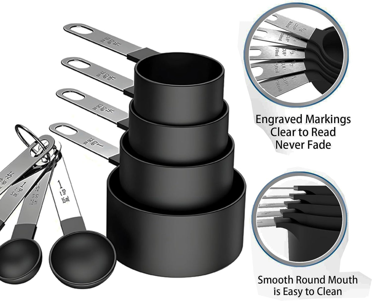 Measuring Spoons Set for Coffee, Tea, Flour, Spices, Coffee Scoop Teaspoon for Stainless Steel Handle, BPA-Free Plastic Kitchen Tool with Engraved Markings- 8 Pcs (Pink)