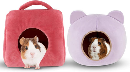 YUEPET Guinea Pig Bed 2 Pack, Washable Guinea Pig Cage Accessories Small Animal Bed Hideout for Guinea Pigs Chinchillas Hamsters Hedgehogs (Handbag and Bear)