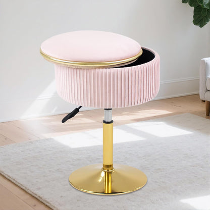 Adjustable Vanity Stool, Velvet Makeup Stool with Storage Pink