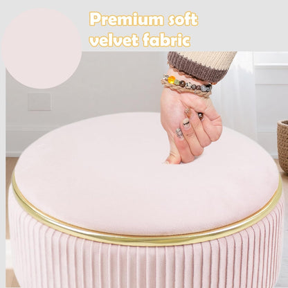 Adjustable Vanity Stool, Velvet Makeup Stool with Storage Pink