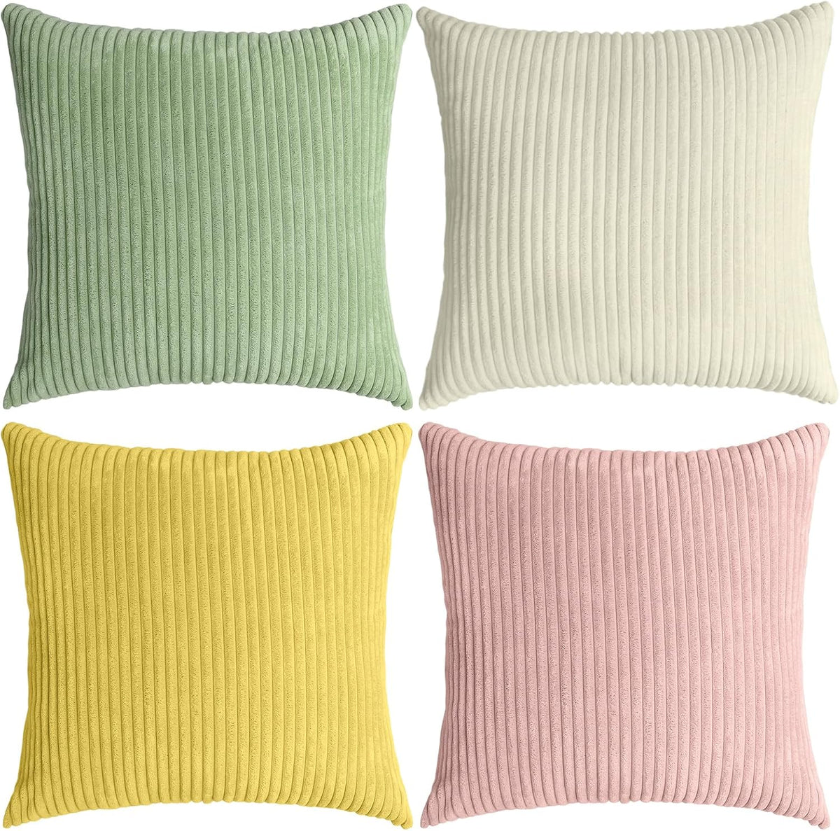 Corduroy Decorative Throw Pillow Covers Boho Farmhouse 18x18 inch