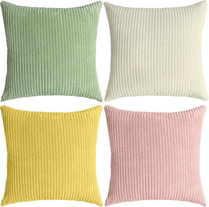 Corduroy Decorative Throw Pillow Covers Boho Farmhouse 18x18 inch