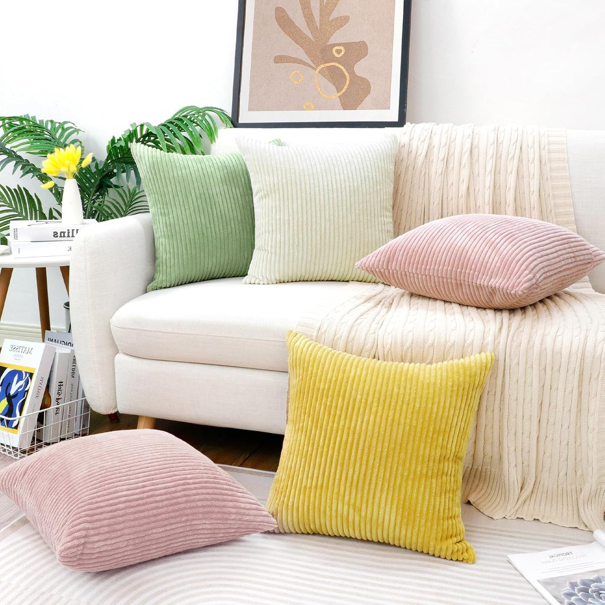 Corduroy Decorative Throw Pillow Covers Boho Farmhouse 18x18 inch